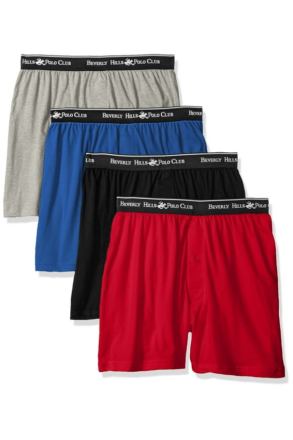 Men's 4 Pack Knit Boxer Large Red/Black/Blue/Grey Heather