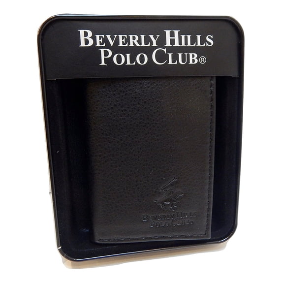 Beverly Hills Polo Club Men's Embossed Genuine Leather Black Wallets - Gift Boxed Bi-Fold and Tri-Fold Black Leather Wallets (Tri-Fold Textured)