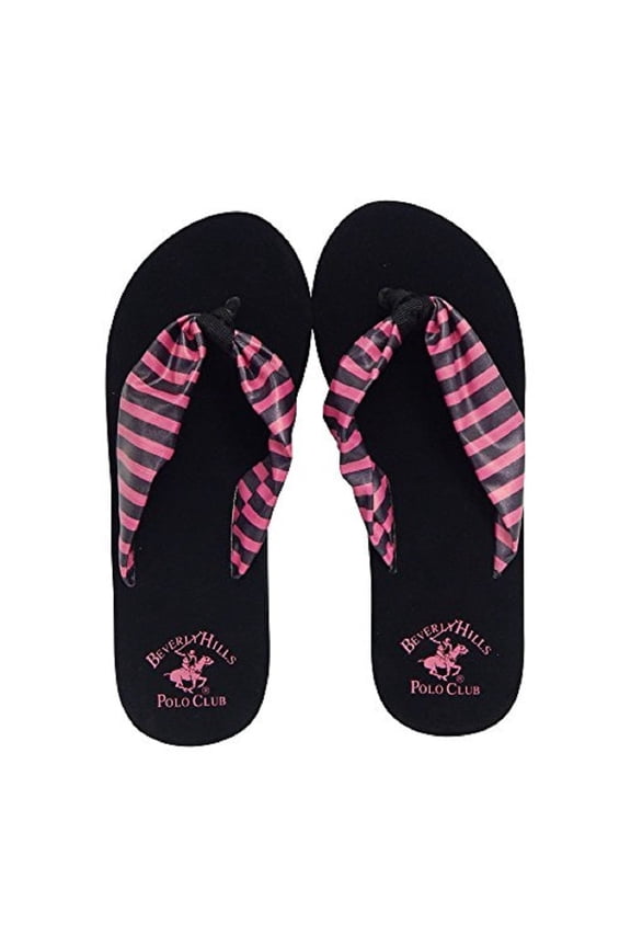 ROLA Adult Women Striped Platform Wedge Flip Flop Sandal Thong (Pink & Black Size 7)