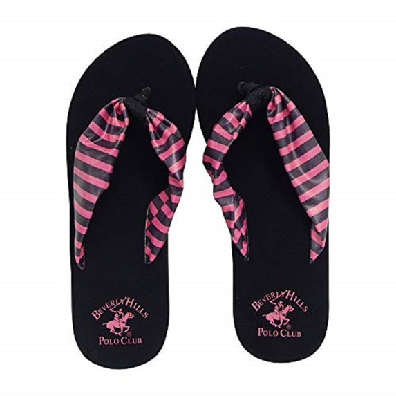 Beverly Hills Polo Club ROLA Adult Women Striped Platform Wedge Flip Flop Sandal Thong (Pink & Black size 8)