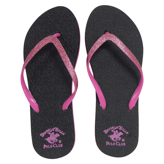 Beverly Hills Polo Club Sizzle Adult Women Glitter Sparkle Flip Flop Sandal Thong (Size 7 Pink)