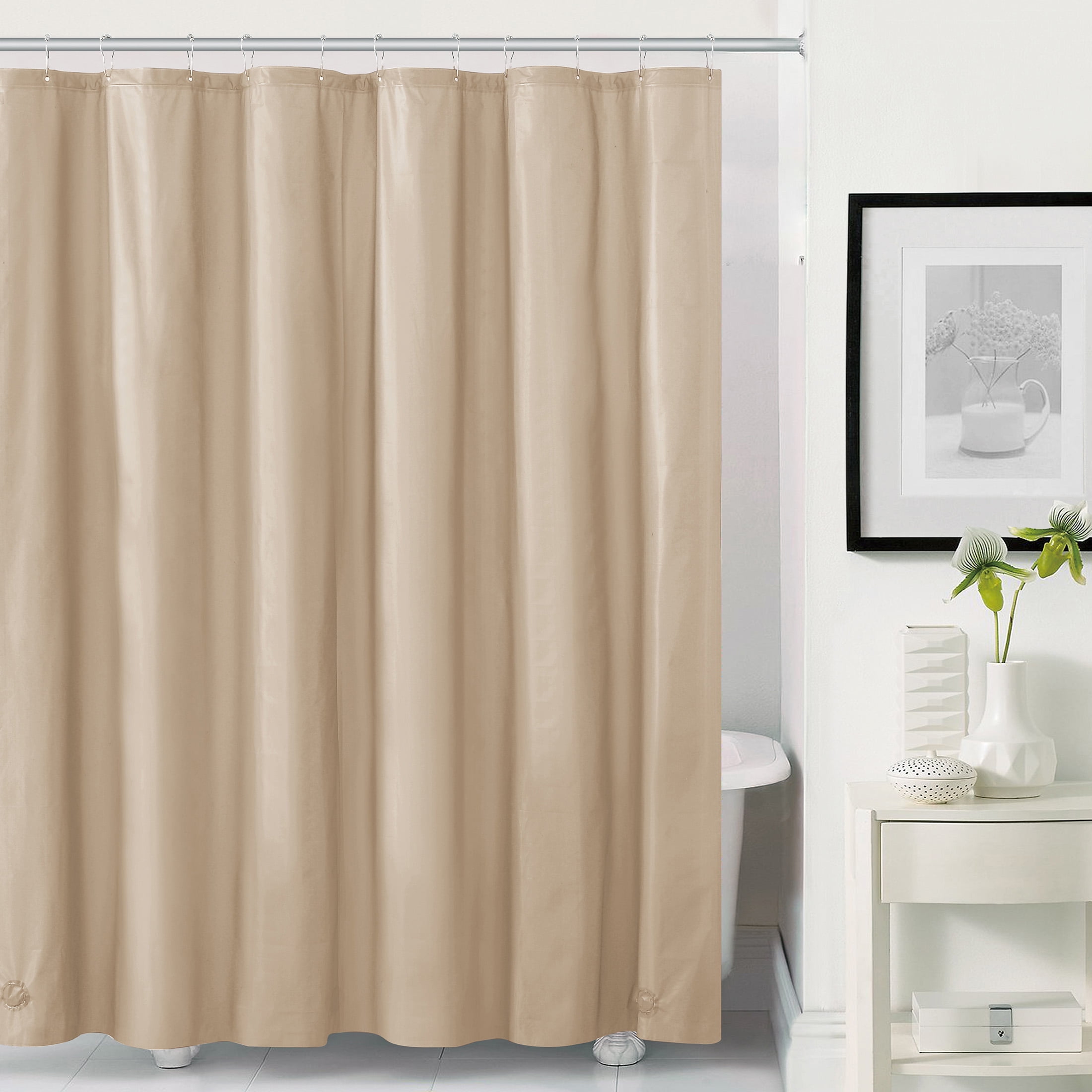 Beverly Hills Polo Club Solid Taupe 3-Gauge PEVA Shower Liner, 72" x 72"