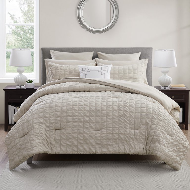Beverly Hills Polo Club Tina Modern 10 Piece Taupe Seersucker Bed in a Bag Queen