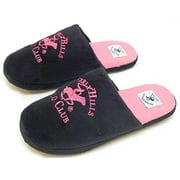 BEVERLY HILLS POLO CLUB Ultra-Soft Adult Women Plush Scuffs Cozy Non-Skid Slippers - Great for Gifts (Size Large, Black/Pink)