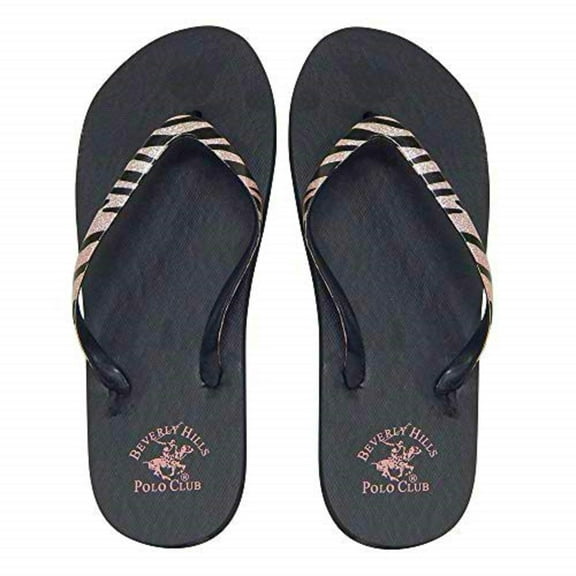Beverly Hills Polo Club Zebra Glitter Adult Women Flip Flop Sandal Thong (Size 6 Pink Zebra)