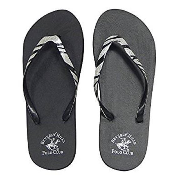 Beverly Hills Polo Club Zebra Glitter Adult Women Flip Flop Sandal Thong (Size 9 Silver Zebra)