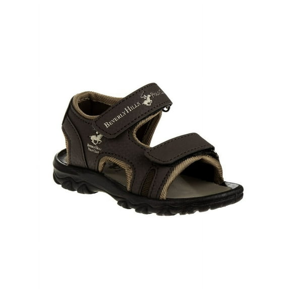 Beverly Hills Polo Club Hook And Loop Boys Open Toe Toddler Sport Sandals, Brown, 6