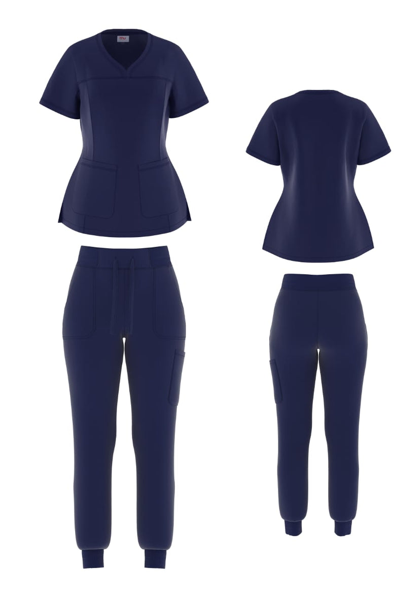 Beverly Hills Uniforms Ladies Stretch Jogger Scrub Set, Top and Pants, Trendy & Stylish Jogger