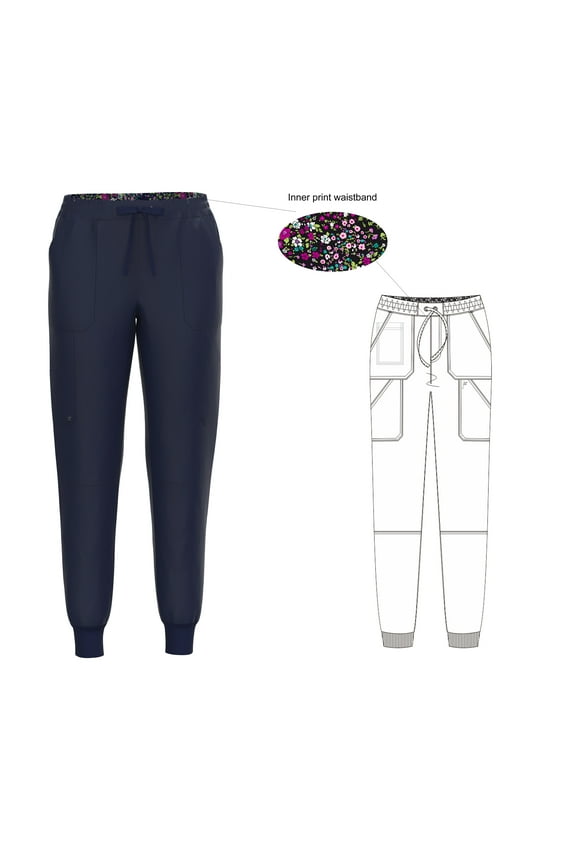 Stretch Jogger Scrub Pants for Women with Inner Print Waistband