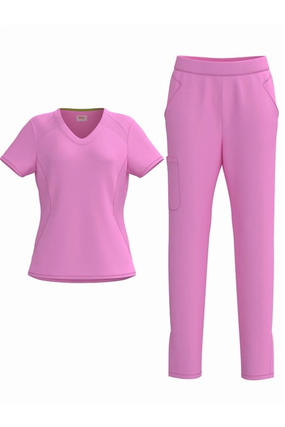 Women's 4 Way STRETCH Panel Side Top with Slit Zipper Scrub Pants