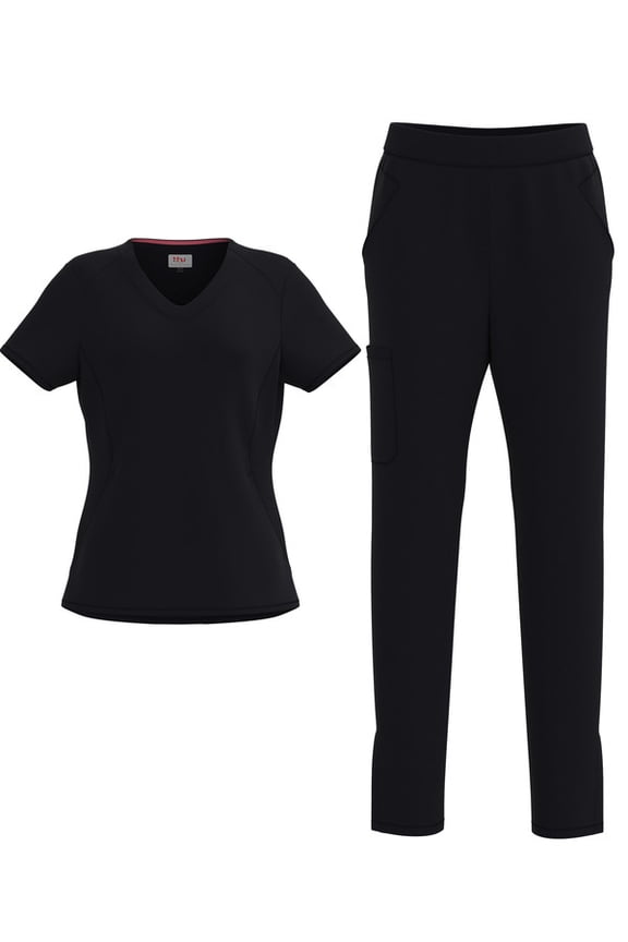 Women's 4 Way STRETCH Panel Side Top with Slit Zipper Scrub Pants