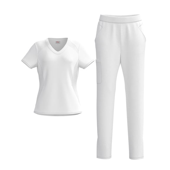 Beverly Hills Uniforms Women's 4 Way STRETCH Panel Side Top with Slit Zipper Scrub Pants