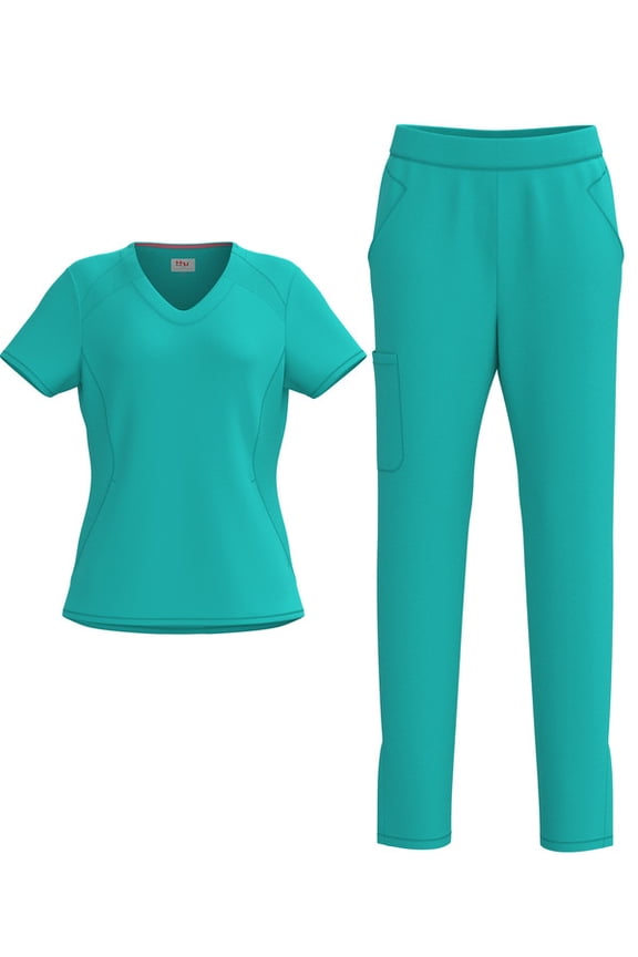 Women's 4 Way STRETCH Panel Side Top with Slit Zipper Scrub Pants