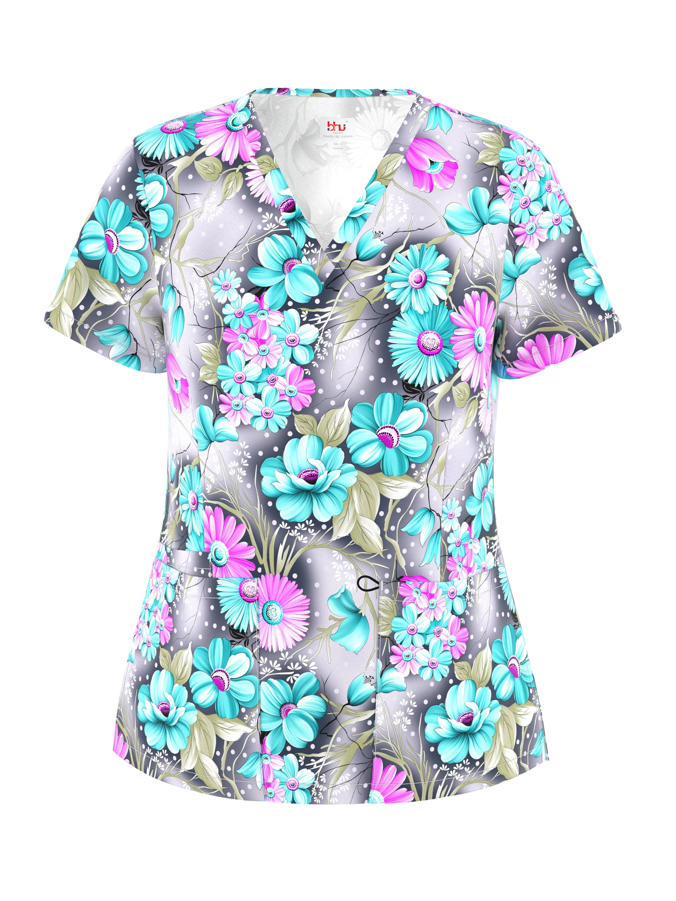 Beverly Hills Uniforms Women’s Printed Scrub Top VNeck with 2 Pockets