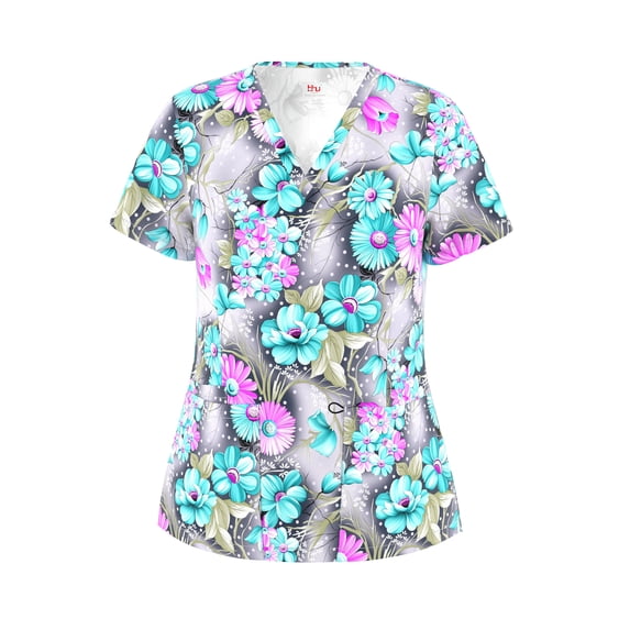 Beverly Hills Uniforms Women’s Printed Scrub Top V-Neck with 2 Pockets