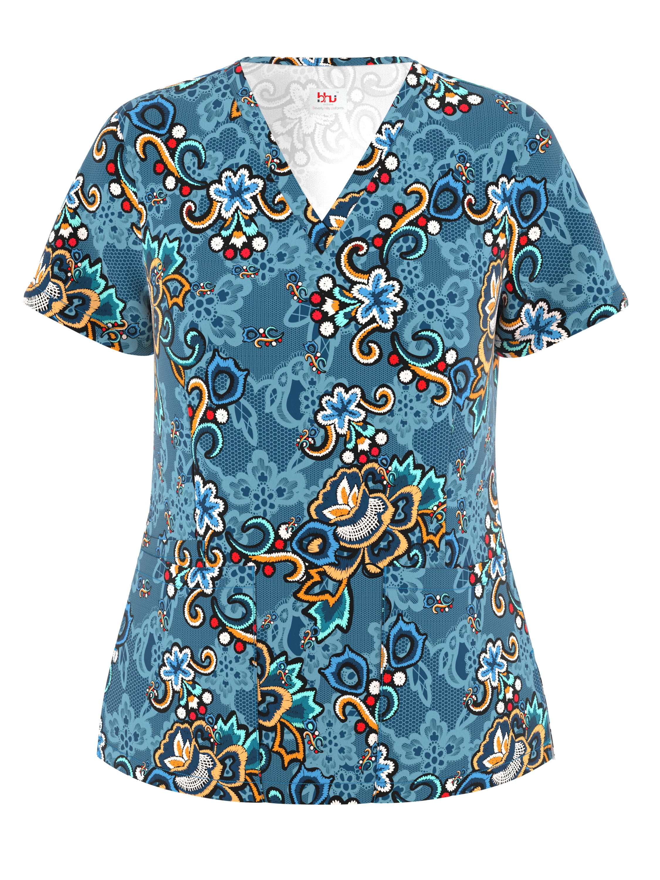 Beverly Hills Uniforms Women’s Printed Scrub Top VNeck with 2 Pockets