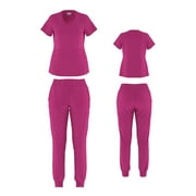 Beverly Hills Uniforms Women’s Stretch Yoga Jogger Scrub Set Top with Pants - Stretch V-Neck Scrub Top & Jogger Pant With 8 Pockets