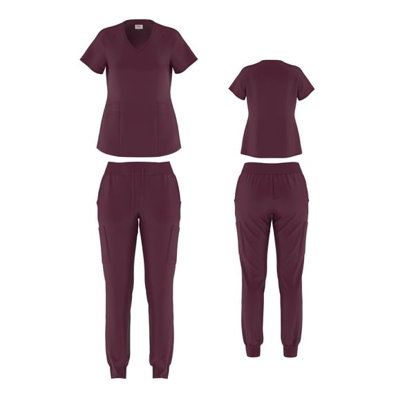 Beverly Hills Uniforms Women’s Stretch Yoga Jogger Scrub Set Top with Pants - Stretch V-Neck Scrub Top & Jogger Pant With 8 Pockets