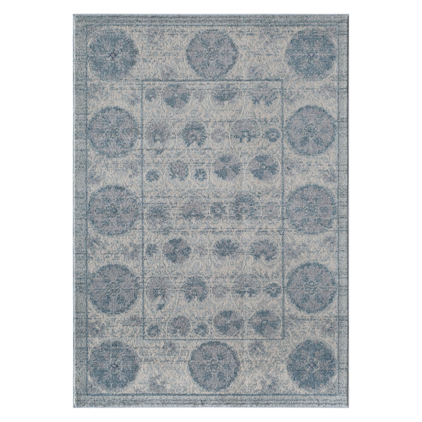 Rugs America Beverly Collection Ivory Blue BV100A Transitional Abstract Area Rug 4' x 5'7"