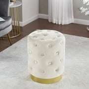 Beverly Modern Contemporary Round Tufted Upholstered Velvet Ottoman with Gold Metal Base
