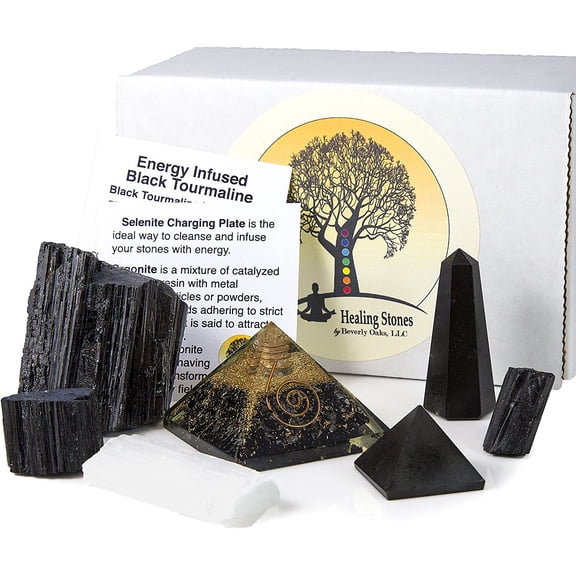Beverly Oaks Charged Black Tourmaline Crystal Complete Kit - Tourmaline Stone for EMF Protection and Grounding (Deluxe)
