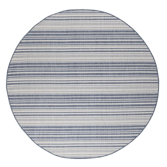 Beverly Outdoor Rug Round 6' 7'' Patio, Garden, Porch Blue and White