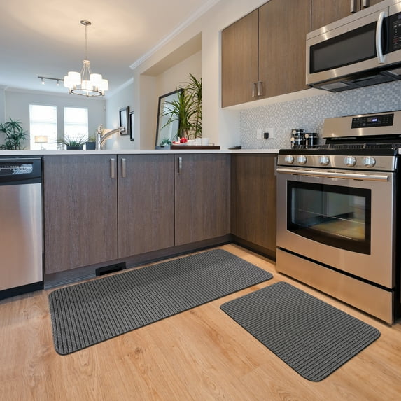Beverly Rug 2 Piece Kitchen Runner Mat Washable Non Slip Bathroom Rug Set Gray 48" x 20" 30" x 20"