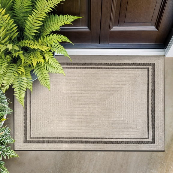 Beverly Rug Easy Jute Outdoor Indoor Non Shedding Easy-Cleaning Rug Bordered Off-White 2x3
