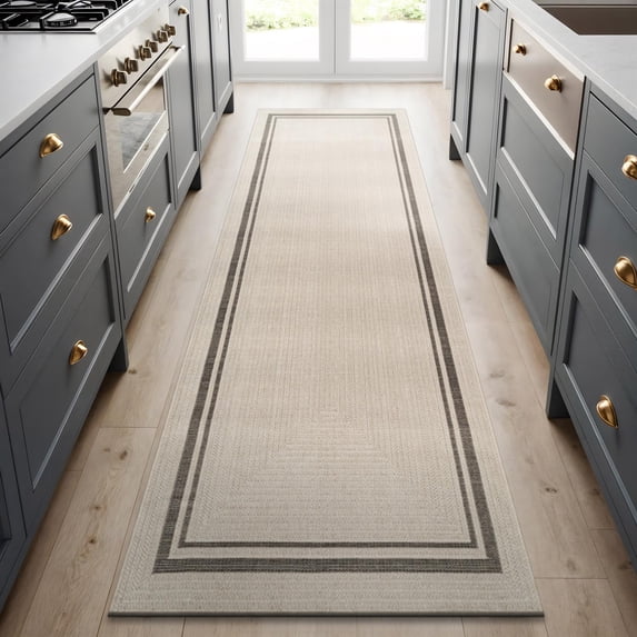 Beverly Rug Easy Jute Outdoor Indoor Non Shedding Easy-Cleaning Rug Bordered Off-White 2x7