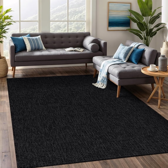 Beverly Rug Easy Jute Outdoor Indoor Non Shedding Easy-Cleaning Rug Dark Gray 5x7