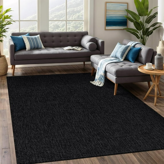 Beverly Rug Easy Jute Outdoor Indoor Non Shedding Easy-Cleaning Rug Dark Gray 6x9