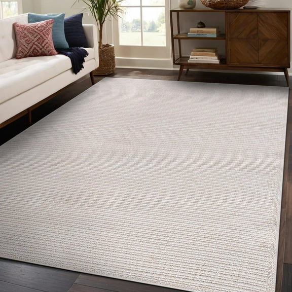 Beverly Rug Easy Jute Outdoor Indoor Non Shedding Easy-Cleaning Rug Off-White 5x7