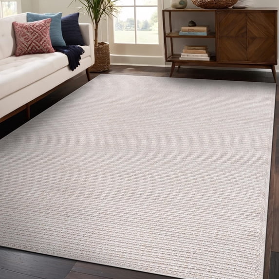 Beverly Rug Easy Jute Outdoor Indoor Non Shedding Easy-Cleaning Rug Off-White 5x7