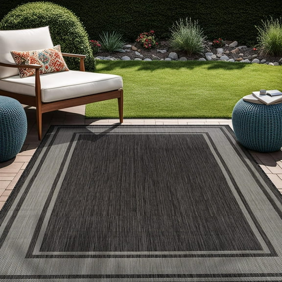 Beverly Rug Floral Bordered Washable Outdoor Indoor Area Rugs 5x7 Dark Gray