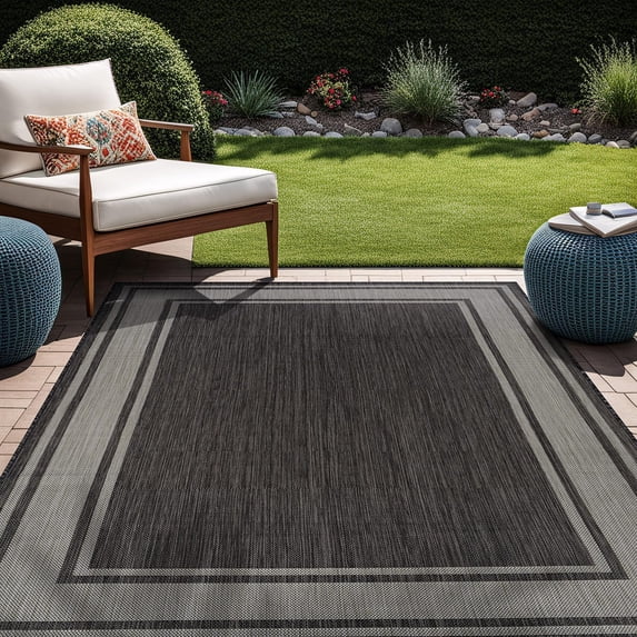 Beverly Rug Floral Bordered Washable Outdoor Indoor Area Rugs 6x9 Dark Gray