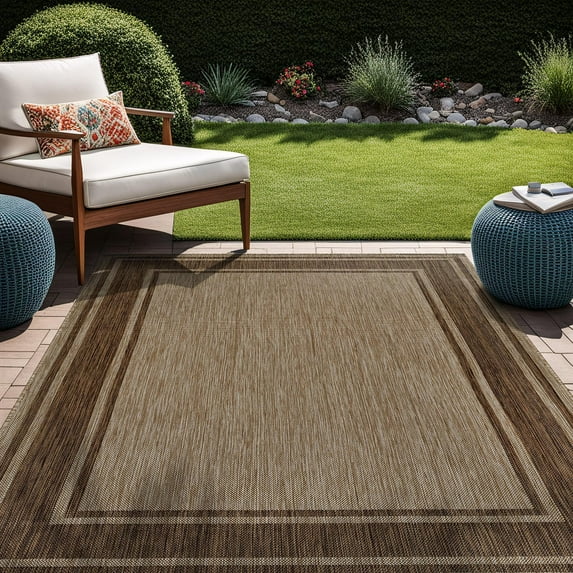 Beverly Rug Floral Bordered Washable Outdoor Indoor Area Rugs 6x9 Jute