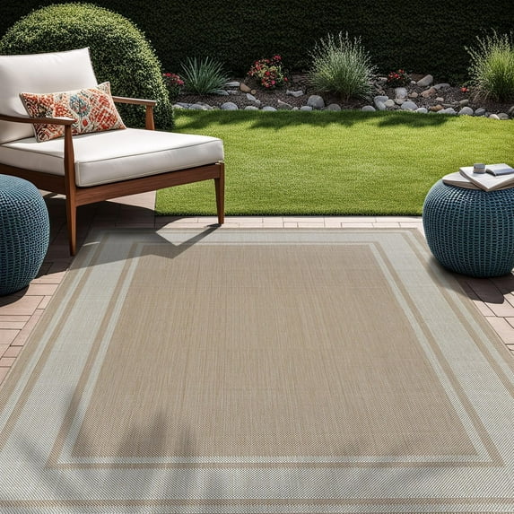 Beverly Rug Floral Bordered Washable Outdoor Indoor Area Rugs 8x10 Beige