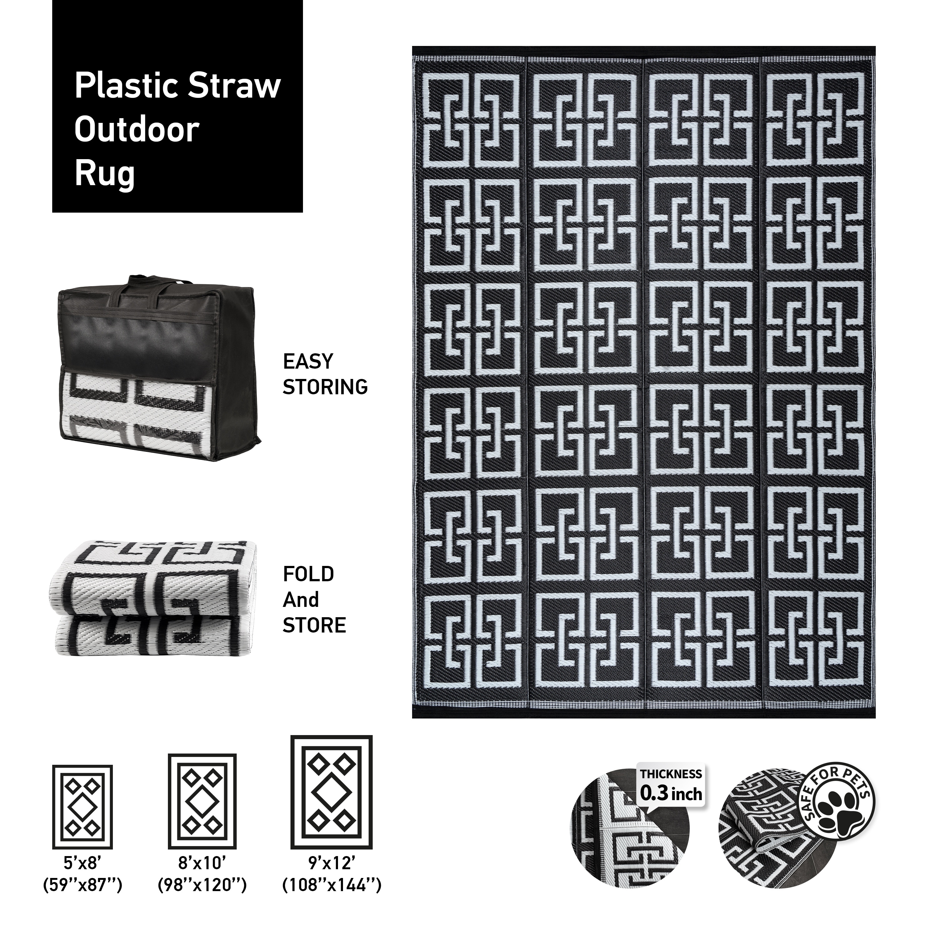 Beverly Rug Geometric Greek Key Outdoor Rug Waterproof for Patio, RV