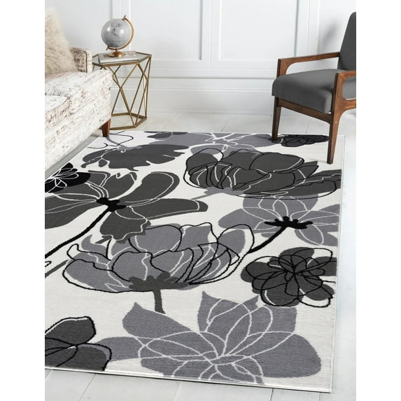 Beverly Rug Indoor Area Rug, Easy Cleaning Carpet for Living Room, Bedroom, Cream Dark Gray, 5' x 7'