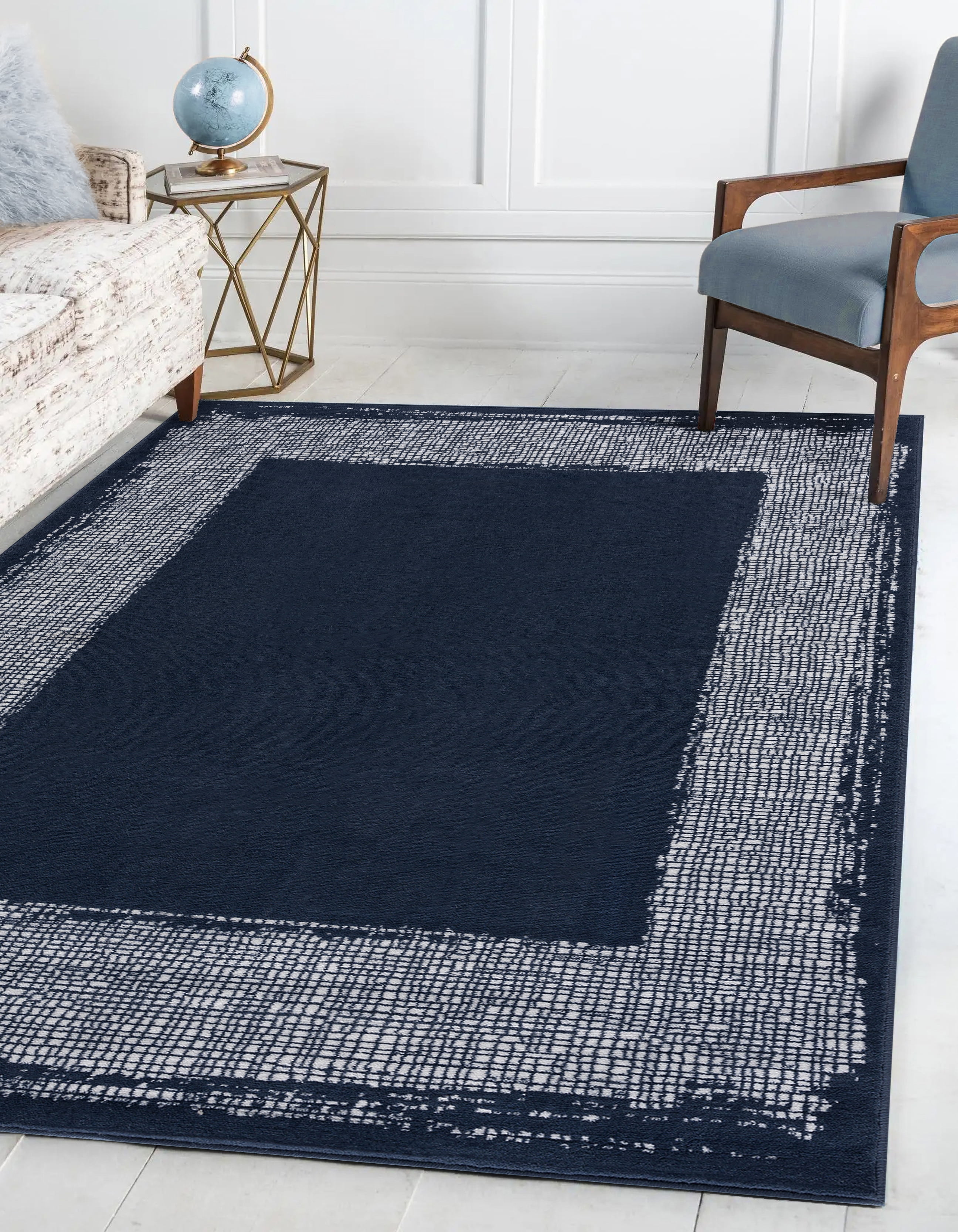 Beverly Rug Indoor Area Rug, Easy Cleaning Carpet for Living Room, Blue