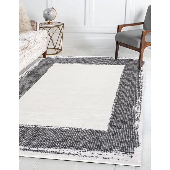 Beverly Rug Indoor Area Rug Modern, Easy Cleaning Carpet for Living Room, Off White Dark Gray, 5' x 7'