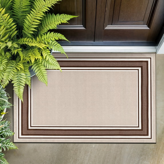 Beverly Rug Indoor Bordered Area Rugs, Non Slip Rubber Backing Modern Living Room Area Rug, Beige Brown, 2'x3'