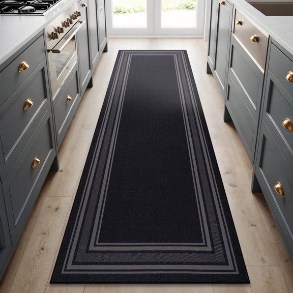 Beverly Rug Indoor Bordered Area Rugs, Non Slip Rubber Backing Modern Living Room Area Rug, Black, 2x5