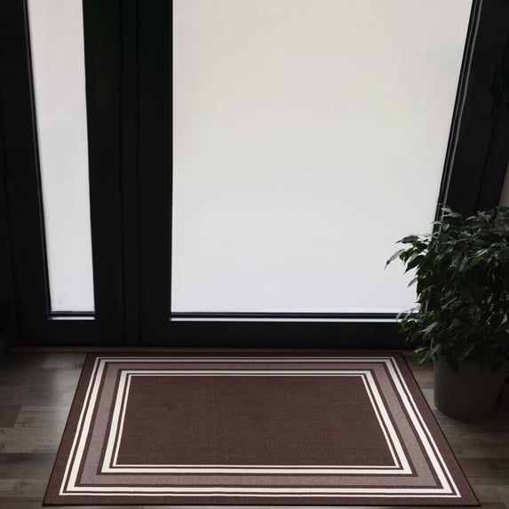 Beverly Rug Indoor Bordered Area Rugs, Non Slip Rubber Backing Modern Living Room Area Rug, Brown, 2x3