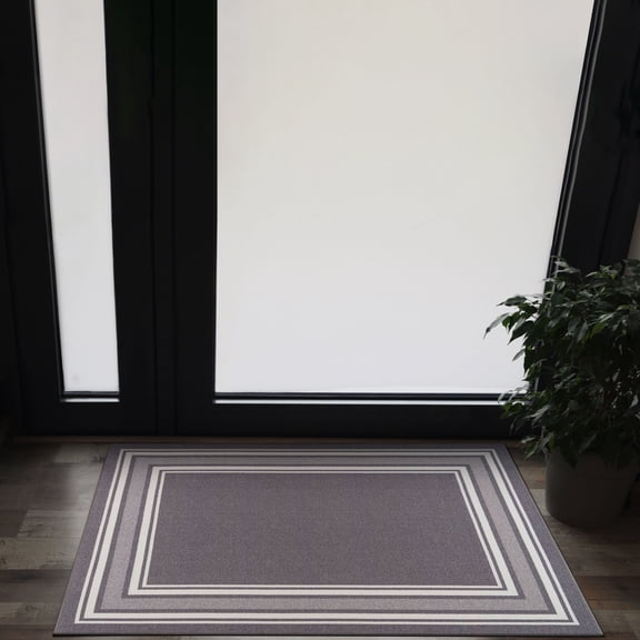 Beverly Rug Indoor Bordered Area Rugs, Non Slip Rubber Backing Modern Living Room Area Rug, Gray, 2x3