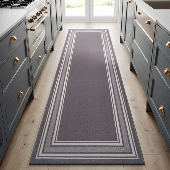 Beverly Rug Indoor Bordered Area Rugs, Non Slip Rubber Backing Modern Living Room Area Rug, Gray, 2x5