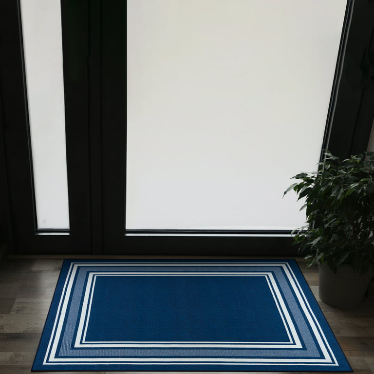 Beverly Rug Indoor Bordered Area Rugs, Non Slip Rubber Backing Modern Living Room Area Rug, Navy, 2x3, Size: 2' x 3', Blue