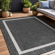 Beverly Rug Indoor/Outdoor Area Rugs, Bordered Patio Porch Garden Carpet, Dark Gray, 6'x9'