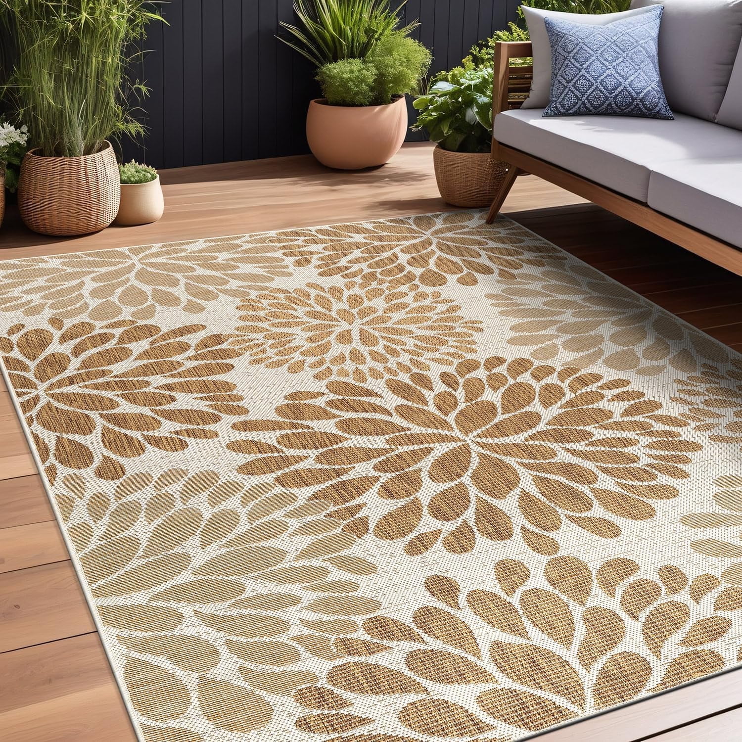 Beverly Rug Indoor/Outdoor Area Rugs,Modern Floral Patio Porch Garden ...
