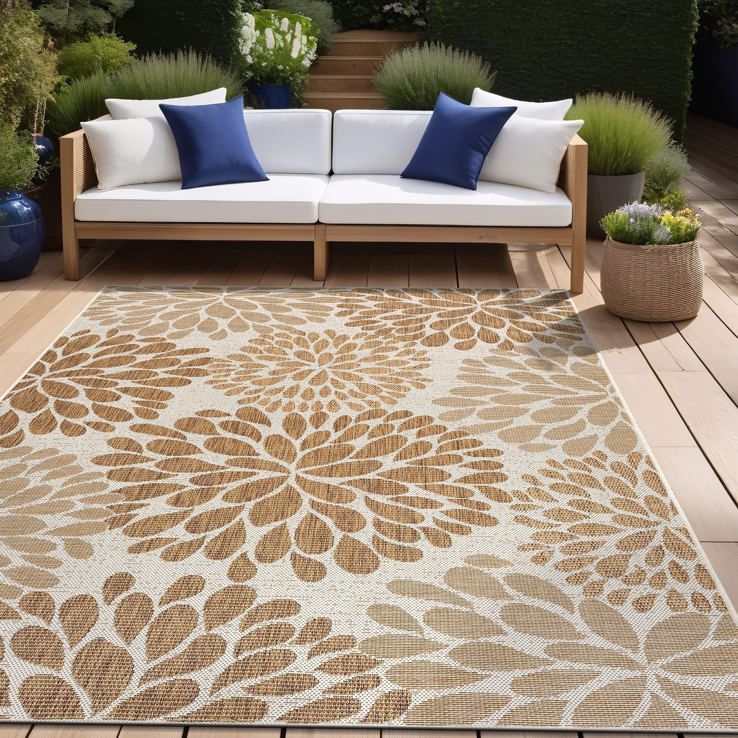 Beverly Rug Indoor/Outdoor Area Rugs,Modern Floral Patio Porch Garden ...